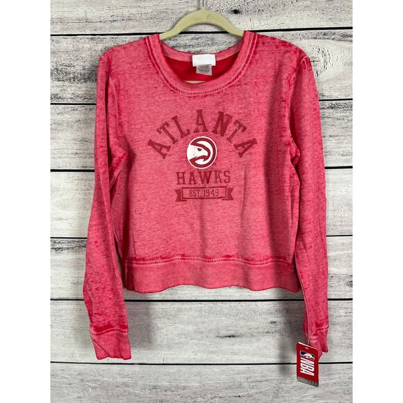 NWT Ladies NBA Atlanta Hawks Red Burnout Fleece Sweatshirt - Medium - Picture 1 of 3